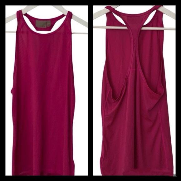 Athleta XS Surge Tank – Hot Pink Mesh Racerback, High Neck Workout Top - Picture 1 of 11